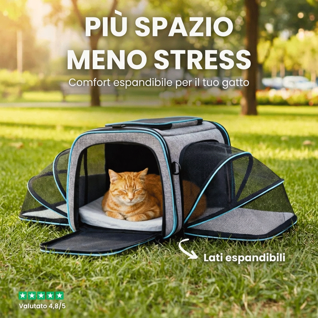 Borsa da viaggio espandibile per gatti con gatto all'interno
