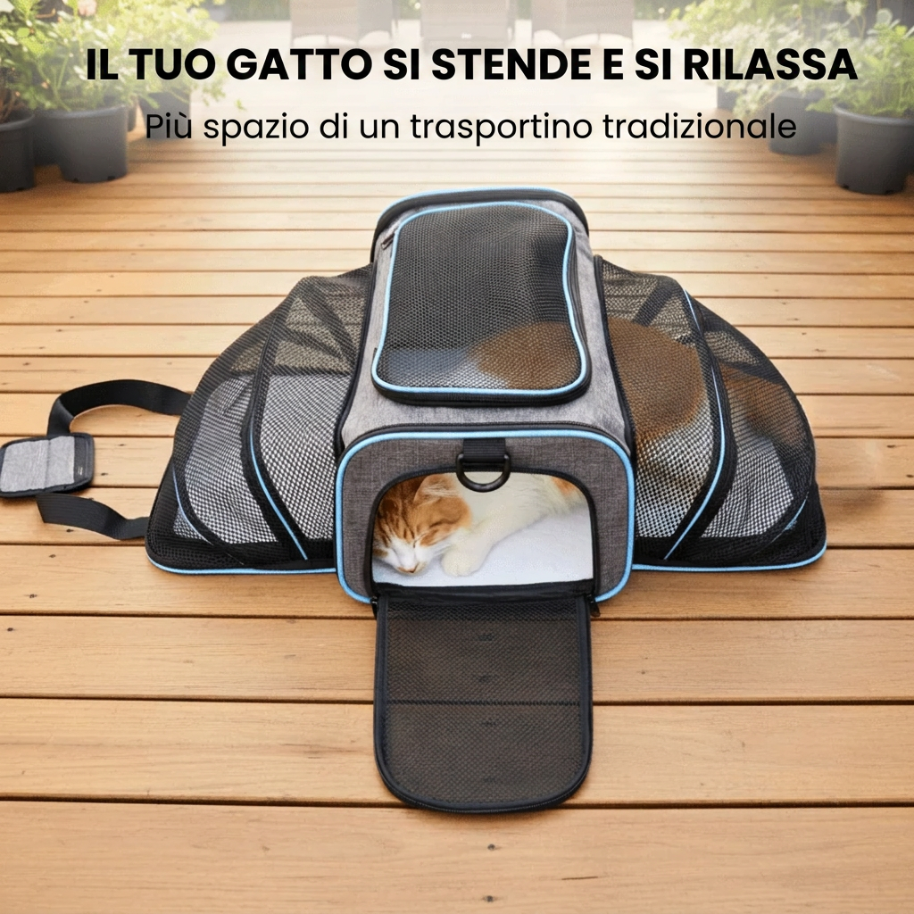 Vista laterale della borsa con rete traspirante